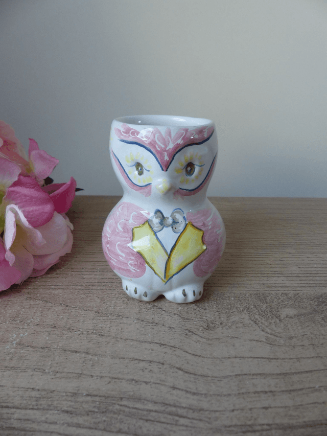 Petit vase monsieur hibou en poterie Ateliers A. Baratta à Moustiers France, Vase miniature hibou oiseau peint main, collection hibou cadeau
