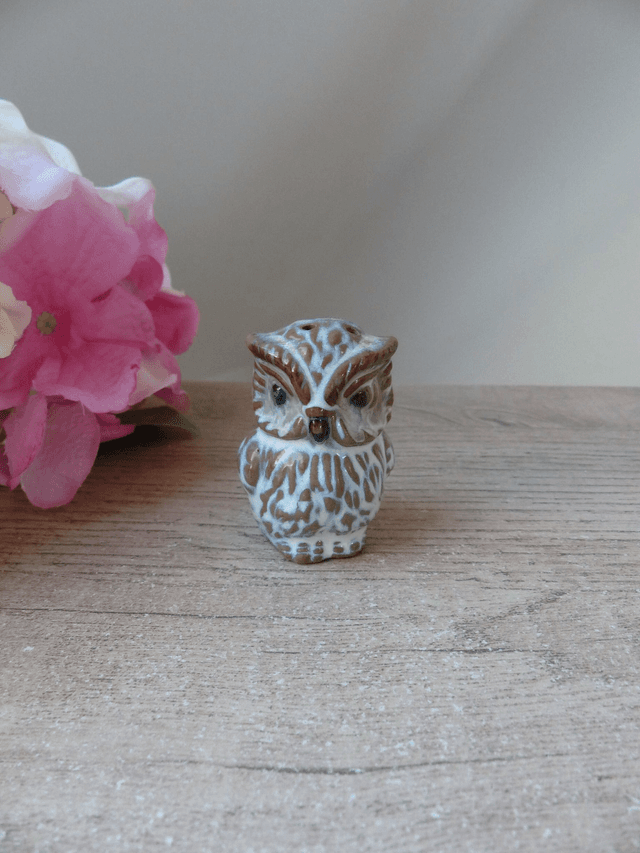 Petite salière en céramique en forme de chouette, vintage salière chouette fait main, salière potier poterie collection