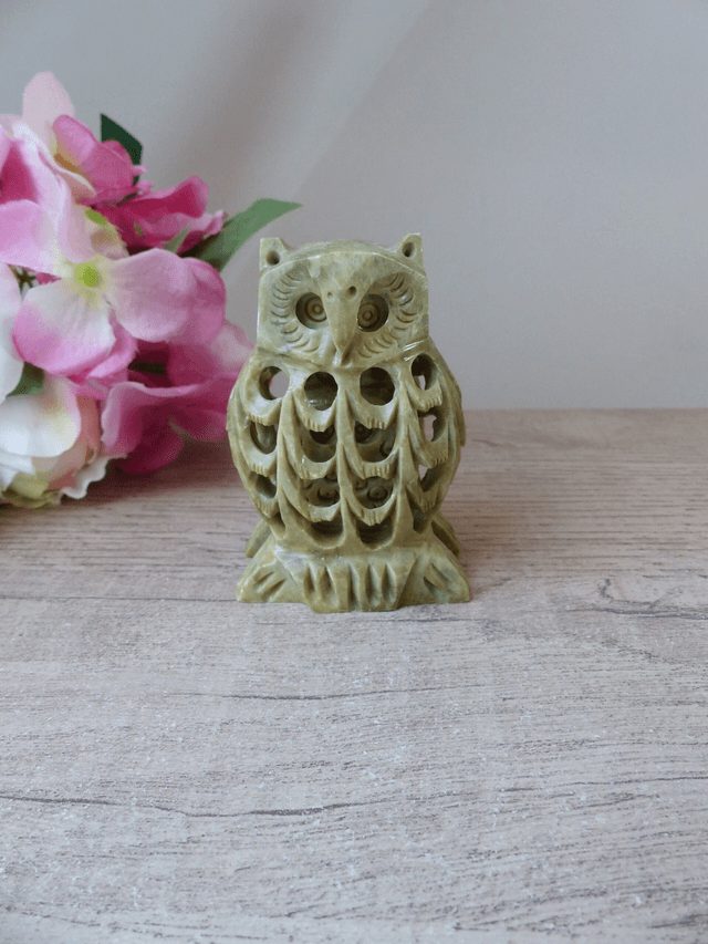Figurine Hibou en pierre sculpté à la main Undercut Vintage, Artisanat d&#039;Art, Sculpture Hibou en Pierre Fait Main, Cadeau Naissance Famille